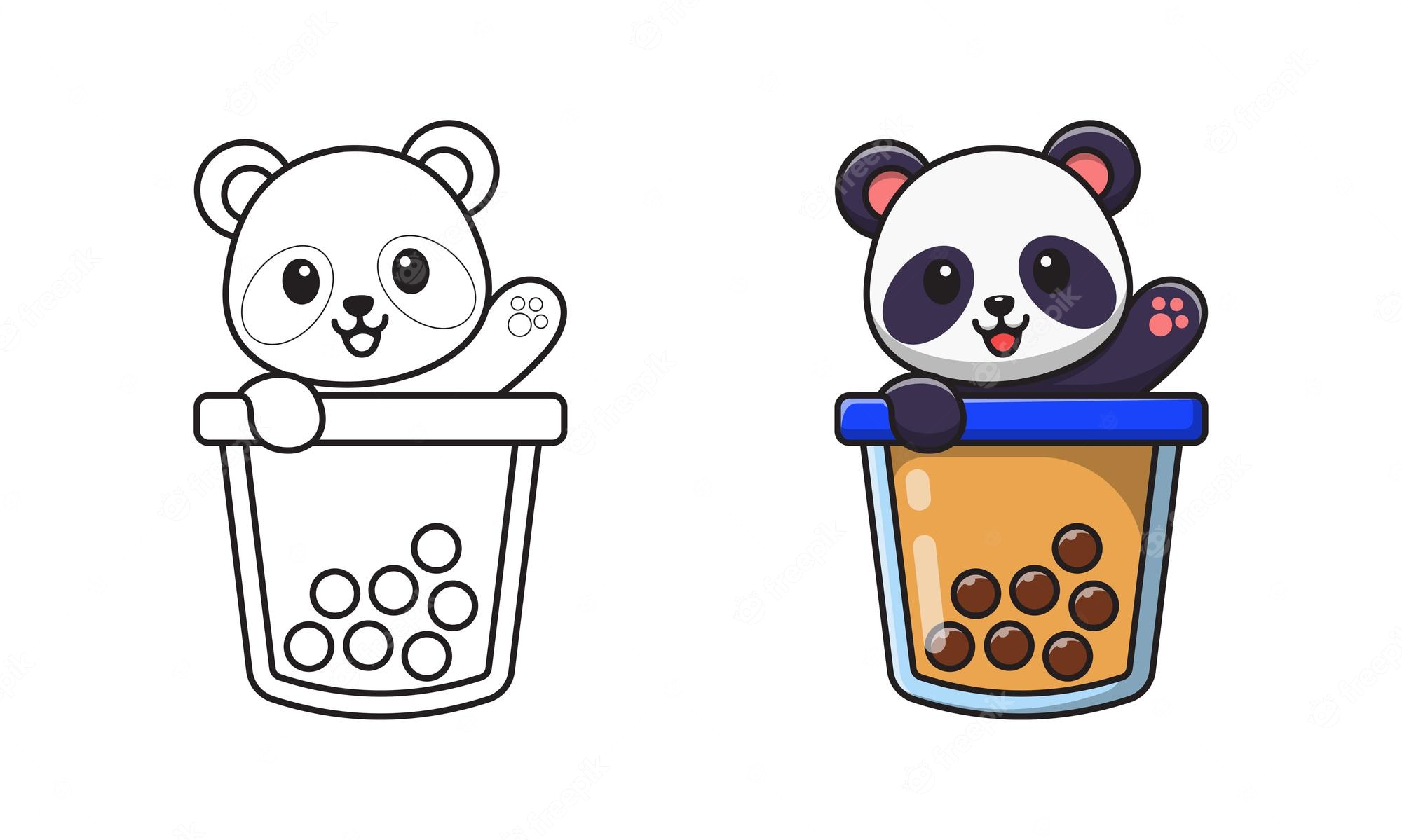 cute panda bubble tea cartoon coloring pages kids 403370 416